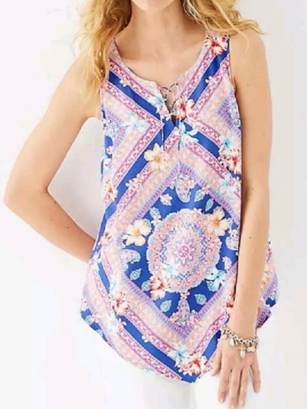 J. Jill Floral Paisley Sleeveless Scarf Top Womens Size Medium Pink Purple